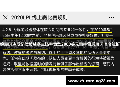 魏震因违反纪律被禁赛三场并罚款2000美元事件背后原因深度解析