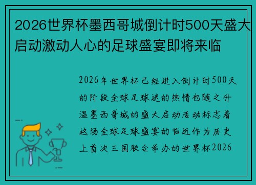 2026世界杯墨西哥城倒计时500天盛大启动激动人心的足球盛宴即将来临